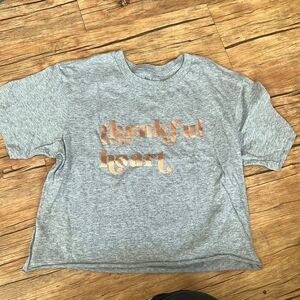 Small Grey + Rose Gold Miken Flow Thankful Crop Tee